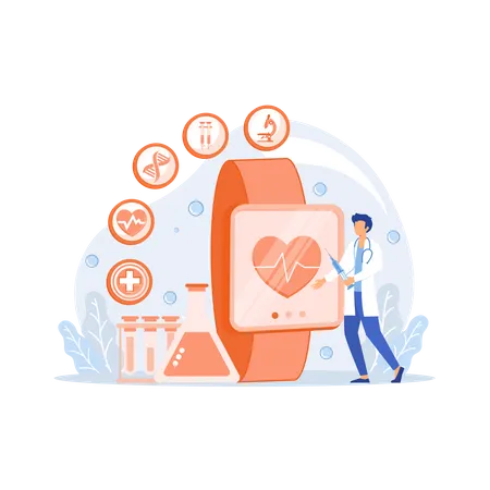 Doctor and smartwatch with heart and medical  Illustration