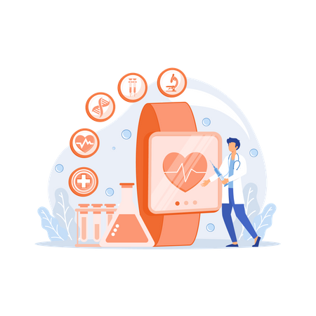 Doctor and smartwatch with heart and medical  Illustration