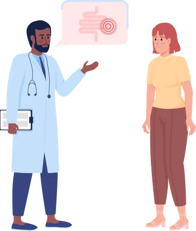 Doctor and upset woman at gut checkup  Illustration