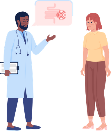 Doctor and upset woman at gut checkup  Illustration