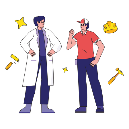 Doctor and worker  Illustration