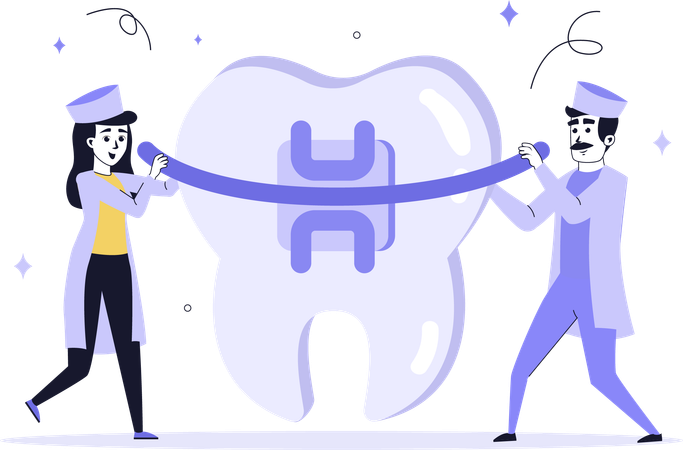 Doctor applying braces on tooth  Illustration