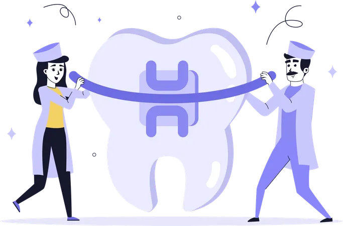 Doctor applying braces on tooth  Illustration