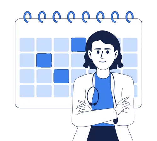 Therapist Near Calendar Flat Concept Vector Illustration Schedule Appointment Editable 2 D Cartoon Character On White For Web Design Healthcare Creative Idea For Website Mobile Presentation イラスト