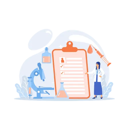 Doctor at clipboard with data Illustration