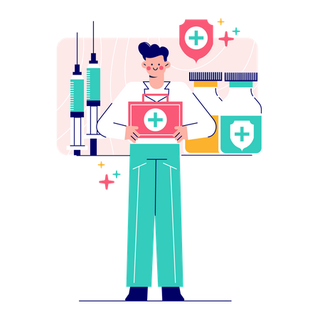 Doctor brings the vaccine kit  イラスト