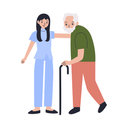 Doctor Caregiving to elder man  Illustration