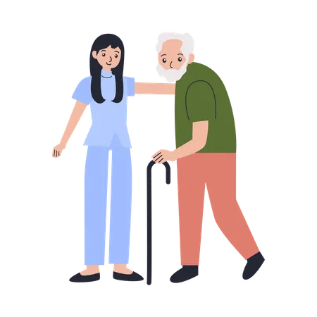 Doctor Caregiving to elder man  Illustration