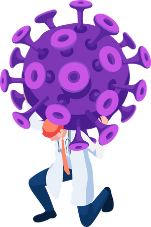 Doctor llevando coronavirus al hombro  Ilustración