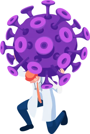Doctor llevando coronavirus al hombro  Ilustración