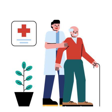 Doctor caring for an elderly person  Illustration