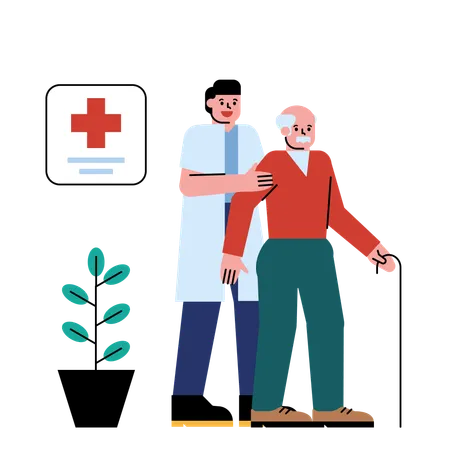 Doctor caring for an elderly person  Illustration