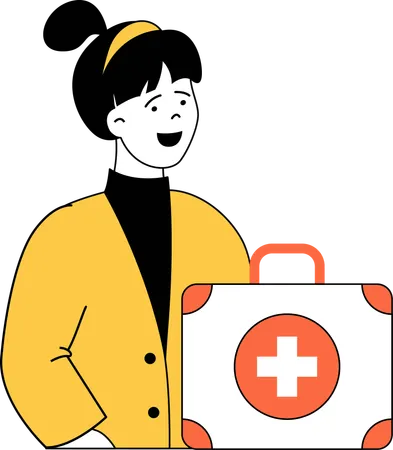 Doctor carries first aid box  Illustration