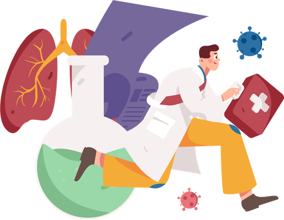 Doctor carries out lungs treatment  Illustration