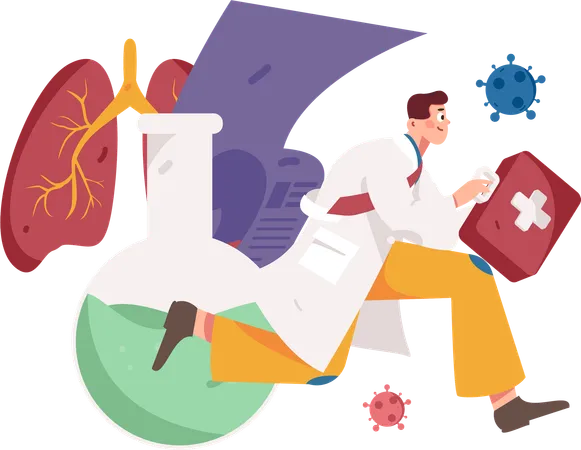 Doctor carries out lungs treatment  Illustration