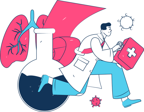 Doctor carries out lungs treatment  Illustration