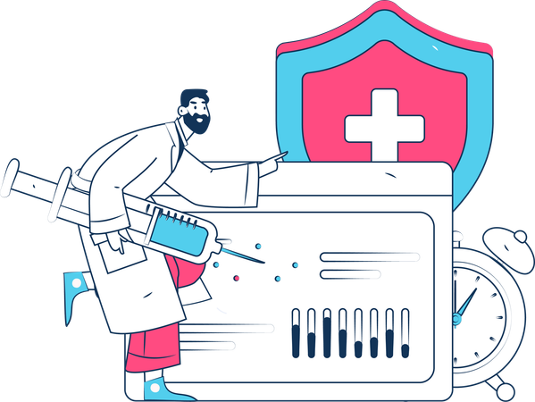 Doctor carrying vaccine with vaccine certificate  Illustration