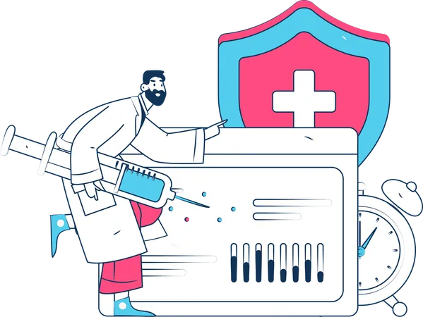 Doctor carrying vaccine with vaccine certificate  Illustration