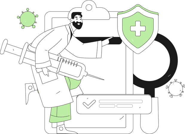 Doctor carrying vaccine with vaccine certificate  Illustration
