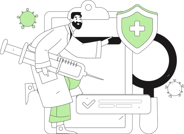 Doctor carrying vaccine with vaccine certificate  Illustration