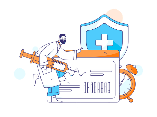 Doctor carrying vaccine with vaccine certificate  Illustration