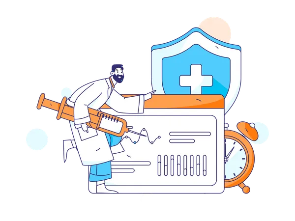 Doctor carrying vaccine with vaccine certificate  Illustration