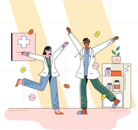 Doctor celebrating at hospital  Illustration