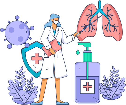 Doctor check lung report and giving medicine  Illustration