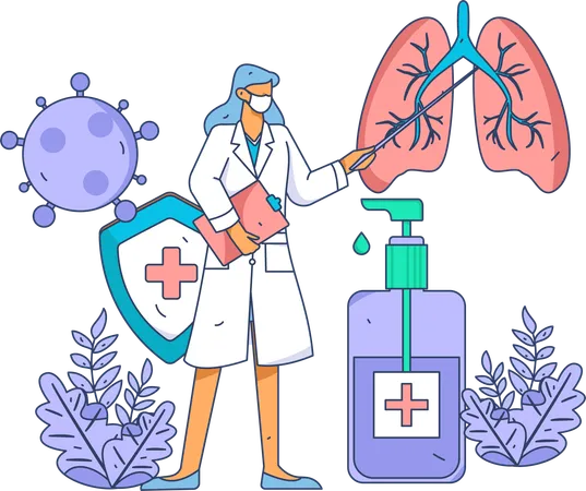 Doctor check lung report and giving medicine  Illustration