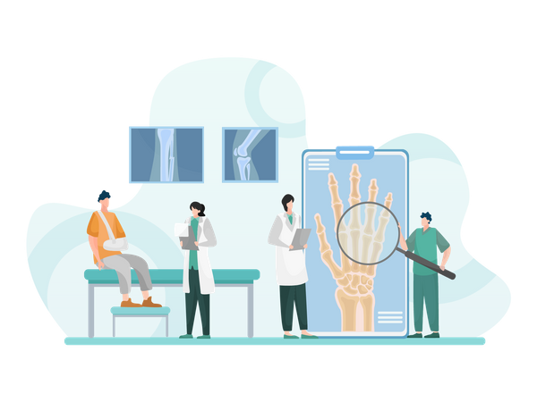 Doctor check of broken fingers  Illustration