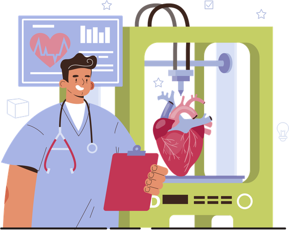 Doctor checking 3d heart report  イラスト