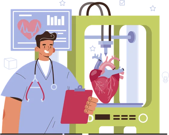 Doctor checking 3d heart report  イラスト
