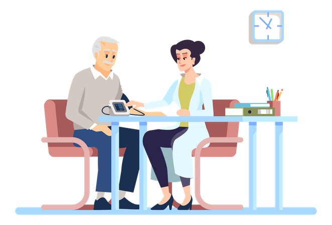 Doctor Checking Blood Pressure Of Old Age Man  Illustration