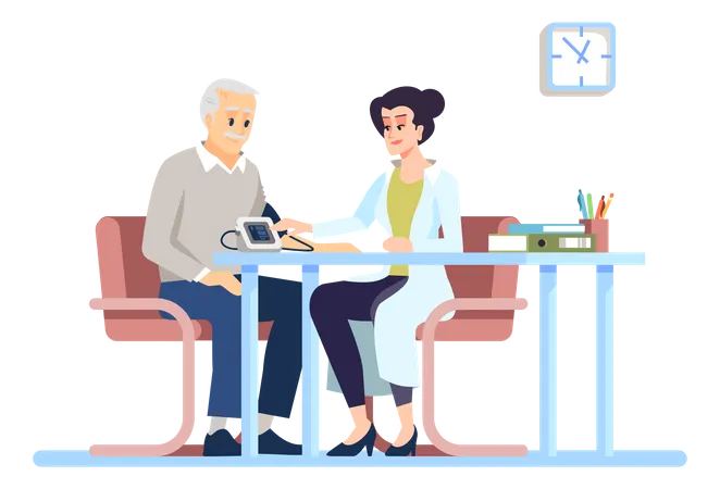 Doctor Checking Blood Pressure Of Old Age Man  Illustration