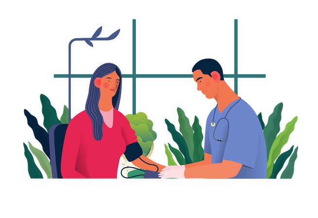 Doctor checking blood pressure of patient Illustration