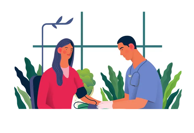 Doctor checking blood pressure of patient Illustration
