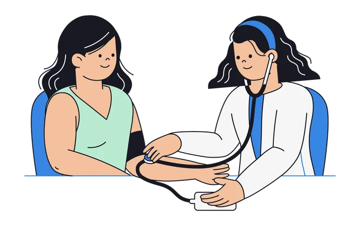 Doctor Checking Blood Pressure of Patient  Illustration