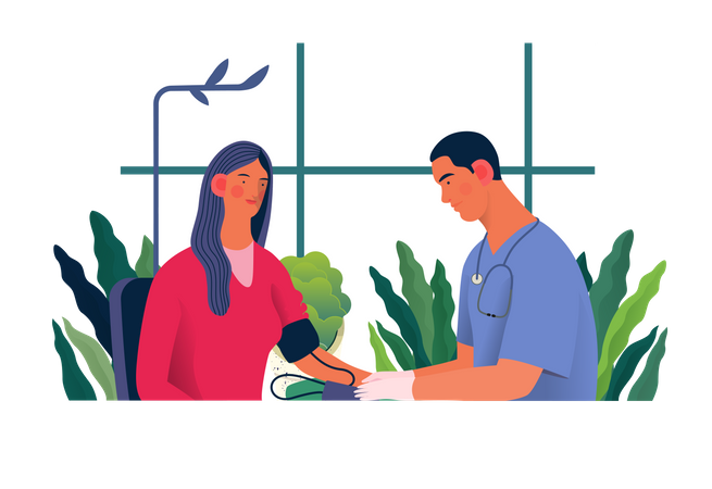 Doctor checking blood pressure of patient  イラスト