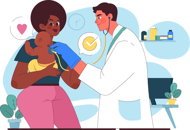 Doctor checking born baby  Illustration