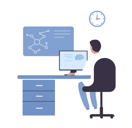 Doctor checking brain reports  Illustration