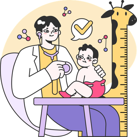 Doctor checking child health and growth  Illustration