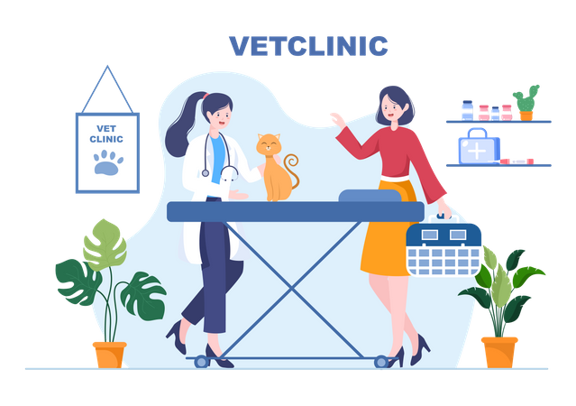 Doctor checking dog in Veterinary Clinic Illustration