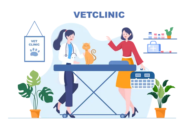 Doctor checking dog in Veterinary Clinic Illustration