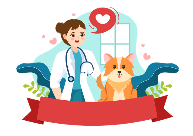 Doctor Checking Dog in Veterinary Clinic Illustration