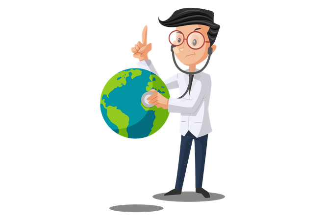 Doctor Checking Earth with Stethoscope  Illustration