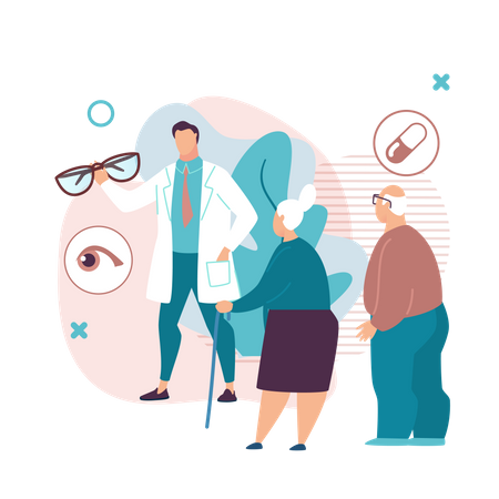 Doctor Checking Eye Report of old couple  Illustration