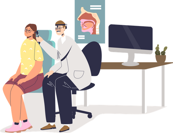 Doctor checking female ear disease  Illustration