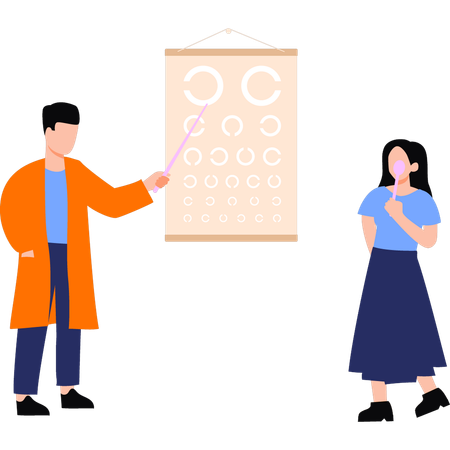 Doctor checking girl eyesight  Illustration