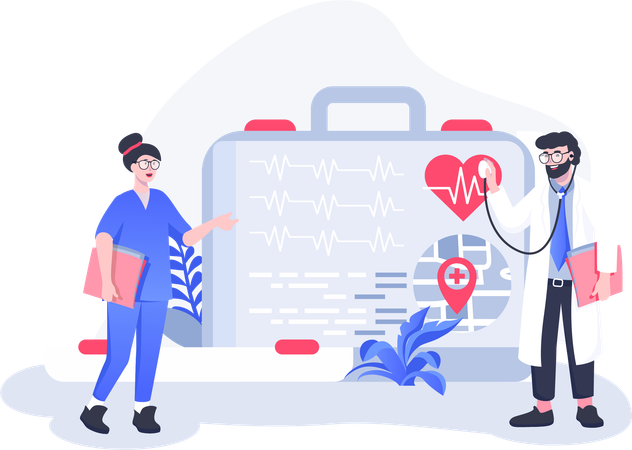Doctor checking heart beat  イラスト