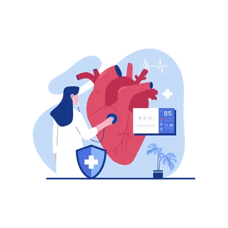 Doctor Checking Heart Health And Cardiovascular Pressure Vector Flat Illustration Illustration
